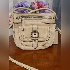 TIAGNELLO Elegant Cream Leather Crossbody Bag